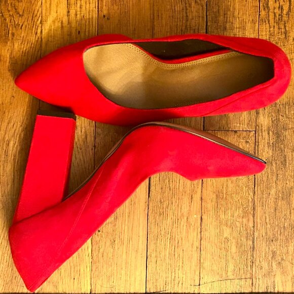 ASOS Almond Toe Faux Suede Pumps in Candy Apple Red Size 9W - Picture 2 of 6